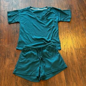 Ekouaer Teal Waffle Knit Set